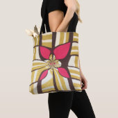 Groot rood bloemmotief ivoor ontwerp tote bag (Dichtbij)