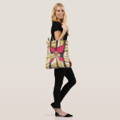Groot rood bloemmotief ivoor ontwerp tote bag (Op model)