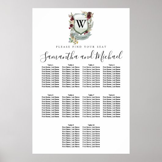 Groot Rood Floral Crest 10-Tabel Zitkuur Poster (Voorkant)
