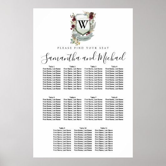 Groot Rood Floral Crest 11-Tabel Poster (Voorkant)