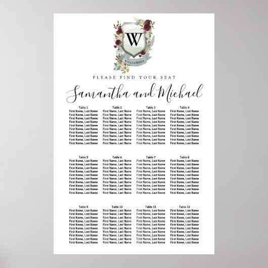 Groot Rood Floral Crest 12-Tabel Zitkuur Poster (Voorkant)