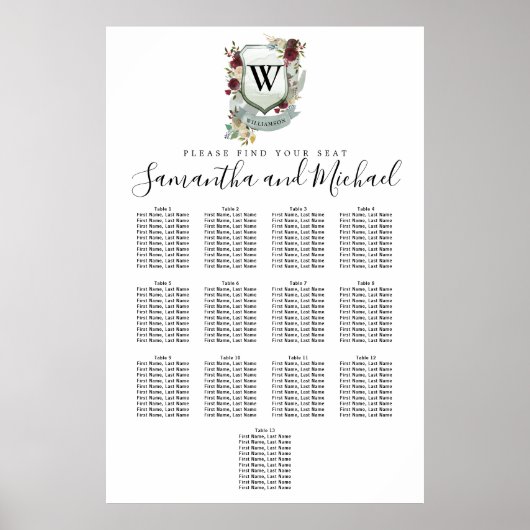 Groot Rood Floral Crest 13-Tabel Zitkuur Poster (Voorkant)