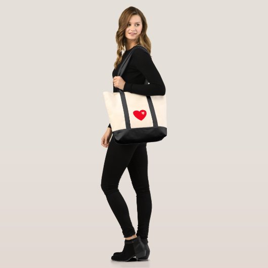 Groot rood hart met hart tote bag (Voorkant (model))