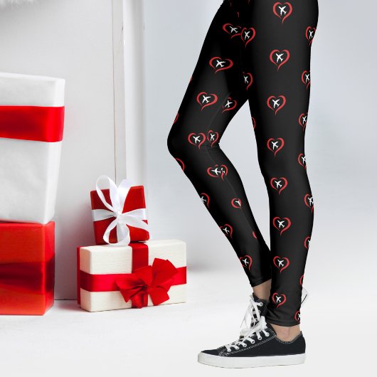 Groot Rood Hart met Wit Vliegtuig, Eenvoudig Zwart Leggings