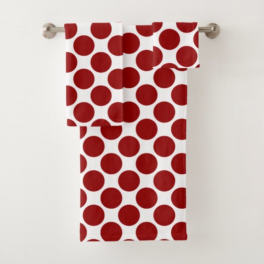 Groot Rood Stippenpatroon op Witte Retro Minimalis Bad Handdoek (Insitu)