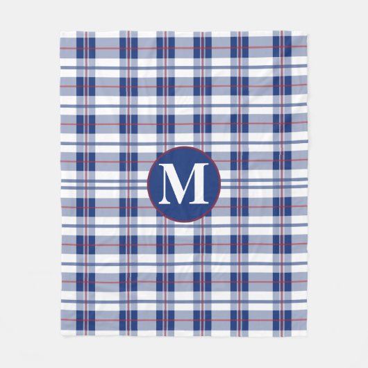 Groot, Rood, Wit & Blauw Monogram Plaid Fleece Deken (Voorkant)