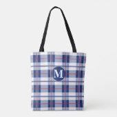 Groot, Rood, Wit & Blauw Monogram Plaid Tote Bag (Achterkant)