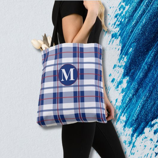 Groot, Rood, Wit & Blauw Monogram Plaid Tote Bag
