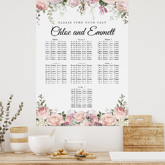 Groot roze 7-tabel weddenschapenkaart poster (Keuken)