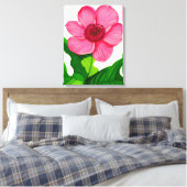 Groot roze annemon met Emerald Green Leaves Canvas Afdruk (Insitu (Slaapkamer))