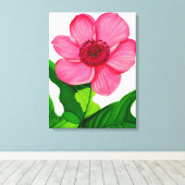Groot roze annemon met Emerald Green Leaves Canvas Afdruk (Insitu (Houten vloer))