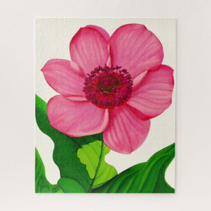 Groot roze annemon met Emerald Green Leaves Legpuzzel