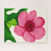 Groot roze annemon met Emerald Green Leaves Legpuzzel (Horizontaal)