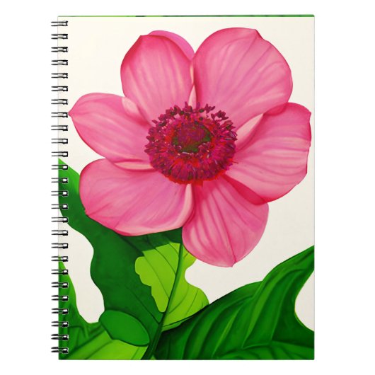 Groot roze annemon met Emerald Green Leaves Notitieboek (Voorkant)