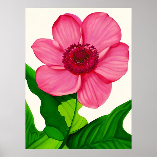 Groot roze annemon met Emerald Green Leaves Poster (Voorkant)