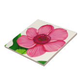 Groot roze annemon met Emerald Green Leaves Tegeltje (Zijkant)