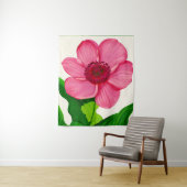 Groot roze annemon met Emerald Green Leaves Wandkleed (In situ)