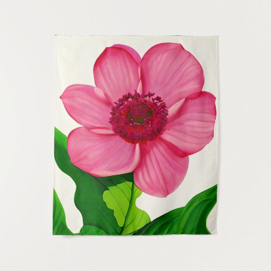 Groot roze annemon met Emerald Green Leaves Wandkleed (Voorkant)