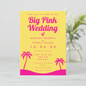 Groot roze bruiloft barbiecore trendy geel strand kaart (Staand voorkant)