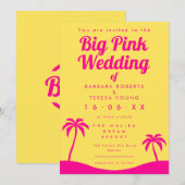 Groot roze bruiloft barbiecore trendy geel strand kaart (Voorkant / Achterkant)