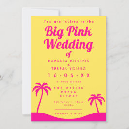 Groot roze bruiloft barbiecore trendy geel strand kaart