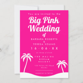 Groot roze bruiloft Barbiecore Trendy Palm Tree Be Kaart