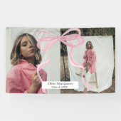 Groot roze coquette boog twee foto Afstuderen Spandoek (Horizontaal)