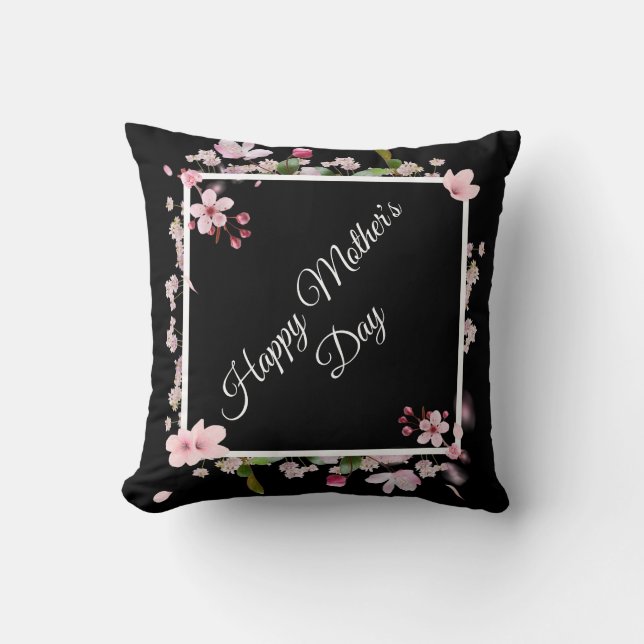 Groot roze floreel Happy Moederdag Sierkussen (Voorkant)
