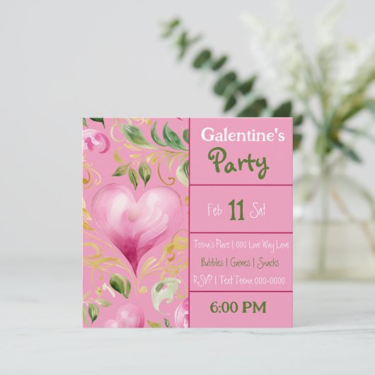 Groot Roze Hart Patroon voor Galentines Day Party Kaart (Staand voorkant)