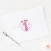 Groot roze nummer één, de eerste verjaardag van he ronde sticker (Envelop)