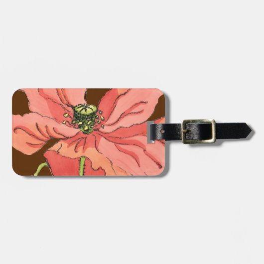 Groot roze ventiel met diepe rode achtergrond bagagelabel (Voorkant horizontaal)