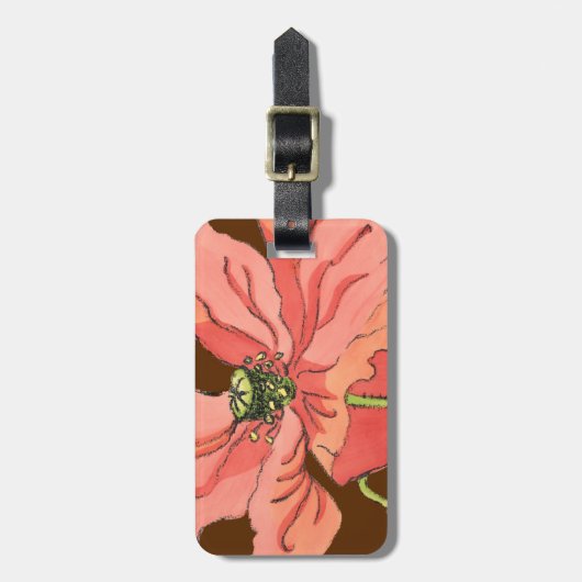 Groot roze ventiel met diepe rode achtergrond bagagelabel (Voorkant verticaal)