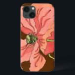 Groot roze ventiel met diepe rode achtergrond iPhone 13 hoesje<br><div class="desc">Een grote roze bloem rust op een diepe rode achtergrond in dit schilderij van Nancy Slocum. De bloem is levendig en vol bloei. Een verbluffend cadeau voor een speciale persoon in je leven!</div>