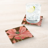 Groot roze ventiel met diepe rode achtergrond glazen onderzetter (Schuin)