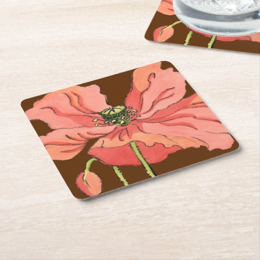 Groot roze ventiel met diepe rode achtergrond kartonnen onderzetters (Schuin)