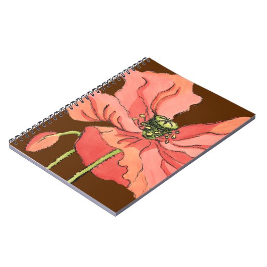 Groot roze ventiel met diepe rode achtergrond notitieboek (Linkerzijde)