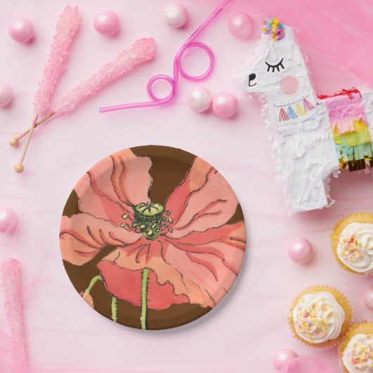 Groot roze ventiel met diepe rode achtergrond papieren bordje (Feest)