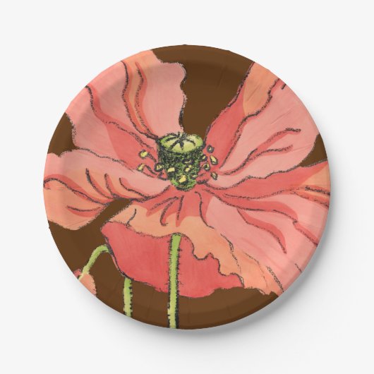 Groot roze ventiel met diepe rode achtergrond papieren bordje (Voorkant)