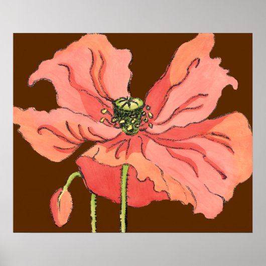 Groot roze ventiel met diepe rode achtergrond poster (Voorkant)