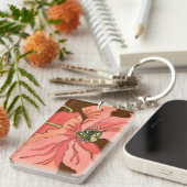 Groot roze ventiel met diepe rode achtergrond sleutelhanger (Voorkant Rechts)