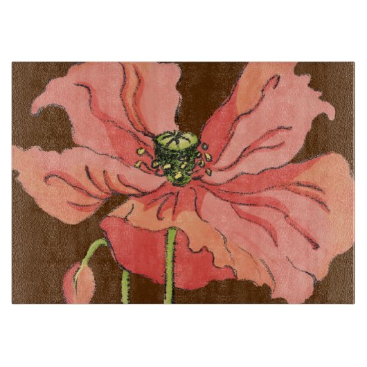 Groot roze ventiel met diepe rode achtergrond snijplank (Voorkant)