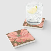 Groot roze ventiel met diepe rode achtergrond stenen onderzetter (Zijkant)