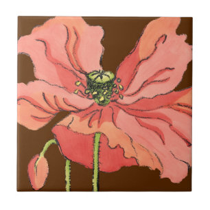 Groot roze ventiel met diepe rode achtergrond tegeltje