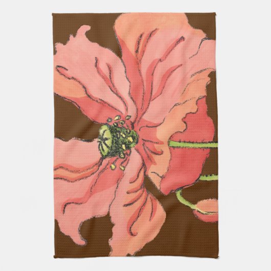 Groot roze ventiel met diepe rode achtergrond theedoek (Verticaal)