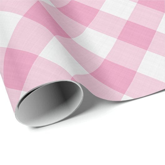 Groot roze/wit Gingham controleert patroon geometr Cadeaupapier (Rol Hoek)