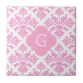 Groot roze witte flacon Damask roze monogram label Tegeltje (Voorkant)