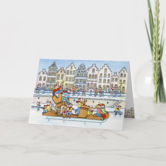 Groot Schaats Nederlandse Huizen - Kerst Wenskaart Feestdagen Kaart (Voorkant)