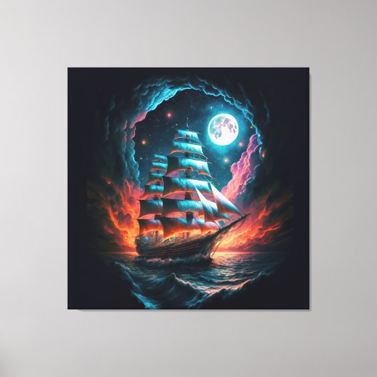 GROOT SCHIP ZEILEN IN DONKERE NACHT DROOM ODYSSEY CANVAS AFDRUK (Voorkant)