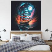 GROOT SCHIP ZEILEN IN DONKERE NACHT DROOM ODYSSEY CANVAS AFDRUK (Insitu (Slaapkamer))