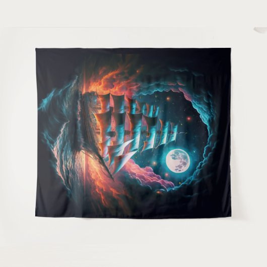 GROOT SCHIP ZEILEN IN DONKERE NACHT DROOM ODYSSEY WANDKLEED (Voorkant (horizontaal))